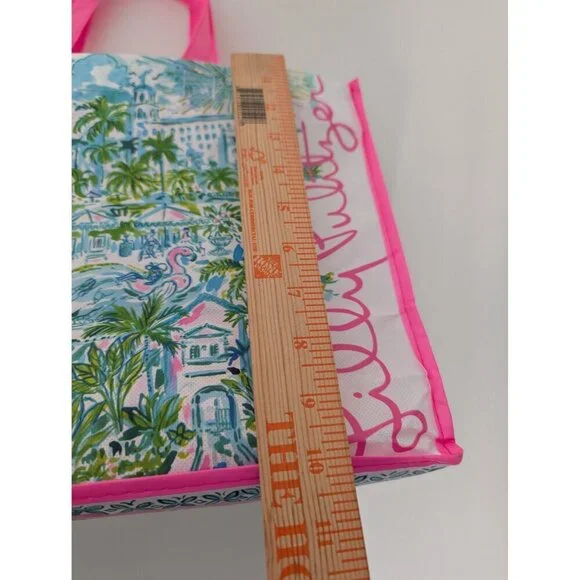 Lilly Pulitzer Reusable Shopping Bag Pink Vinyl Top Handle Tote Lightweight - Picture 8 of 9